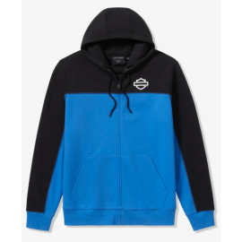 Sweat à capuche H-D® TECH Gaiter pour homme, fermeture zippée intégrale - Colorblock - Nebulas Blue & Harley Black