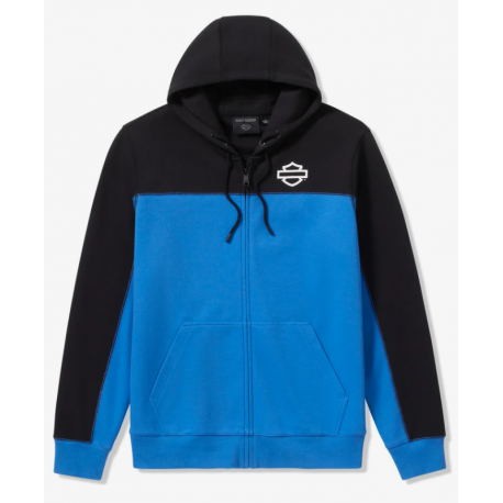 Sweat à capuche H-D® TECH Gaiter pour homme, fermeture zippée intégrale - Colorblock - Nebulas Blue & Harley Black