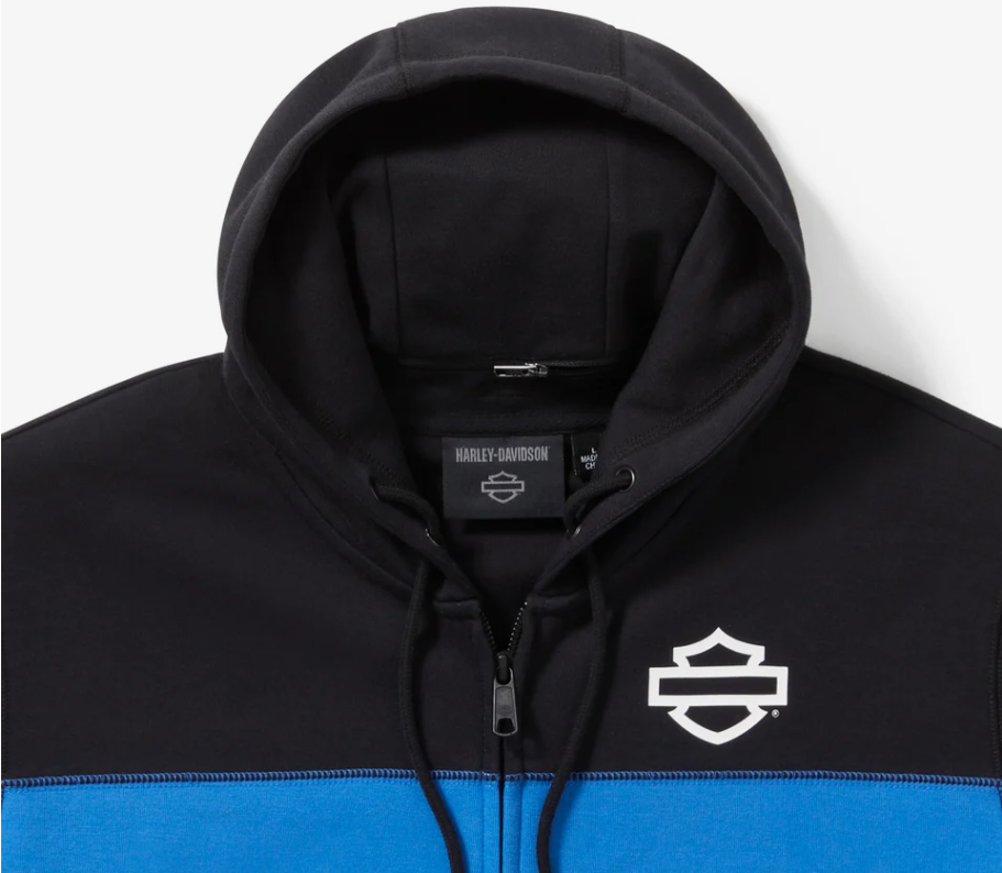 Sweat à capuche H-d® Tech Gaiter pour homme, fermeture zippée intégrale - Colorblock - Nebulas Blue & Harley Black