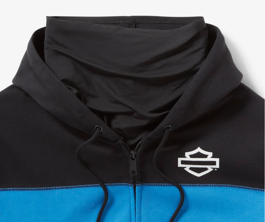 Sweat à capuche H-d® Tech Gaiter pour homme, fermeture zippée intégrale - Colorblock - Nebulas Blue & Harley Black