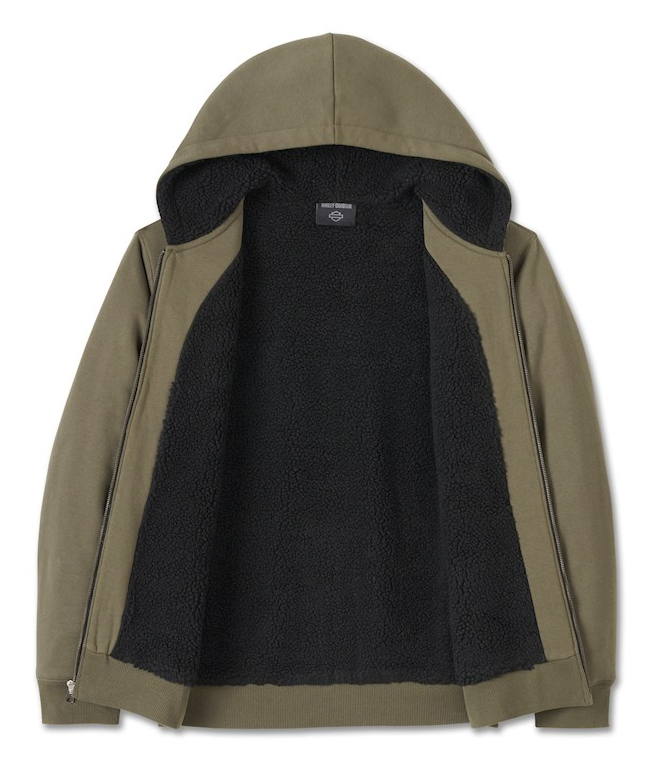 Sweat à capuche zippé vert Harley-Davidson Bar & Shield Sherpa