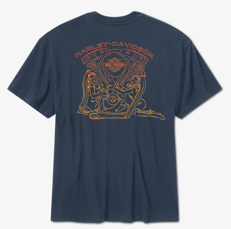 T-shirt H-D Engine Twins à manches courtes pour hommes - Mood Indigo