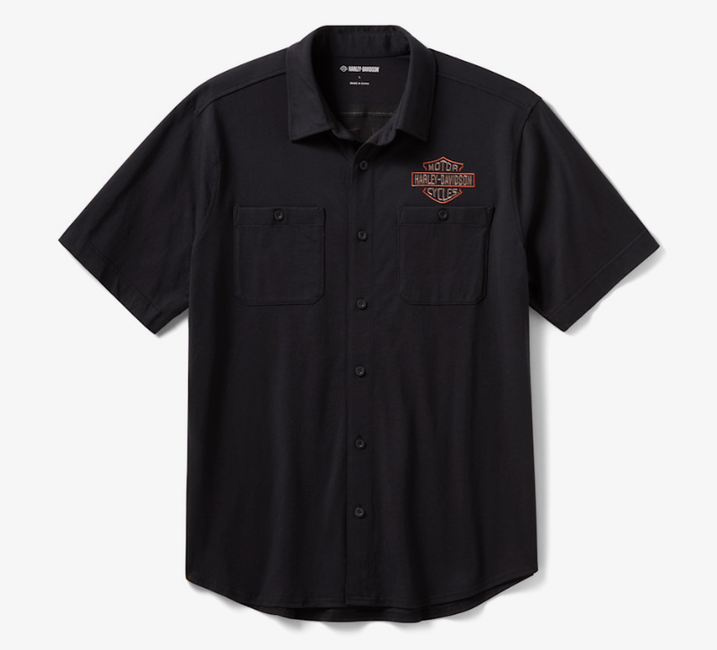 Chemise vintage boutonnée en jersey pour hommes - Harley Noir