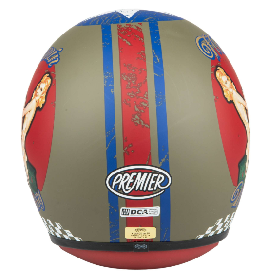 Casque jet Premier Vintage Pin Up Military BM kaki/rouge mat