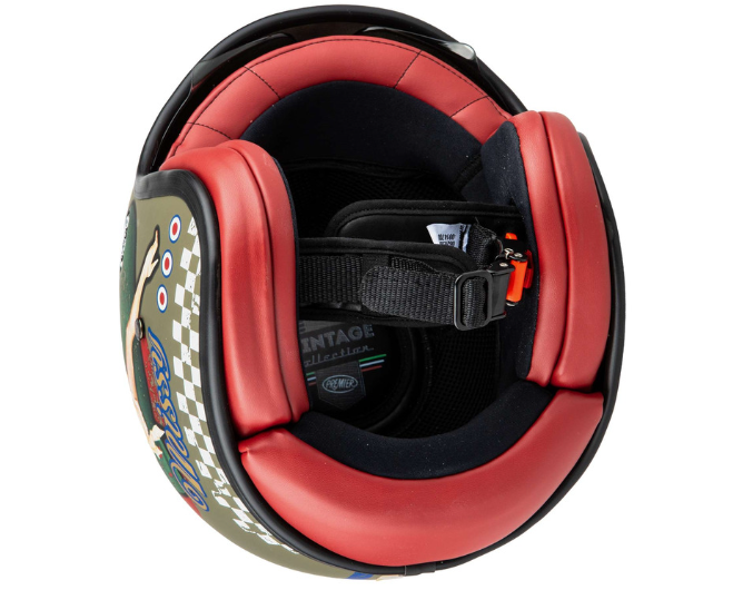 Casque jet Premier Vintage Pin Up Military BM kaki/rouge mat