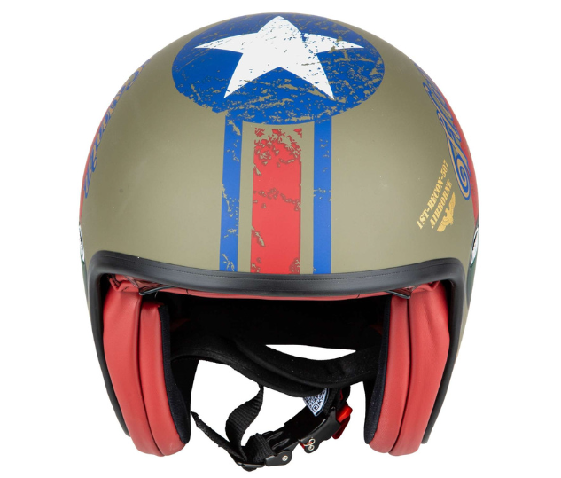Casque jet Premier Vintage Pin Up Military BM kaki/rouge mat