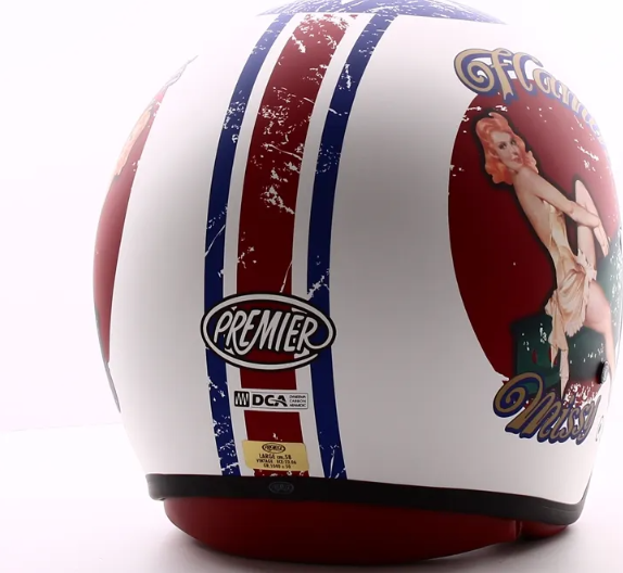 Casque jet Premier Vintage Pin Up Military BM blanc mat /rouge