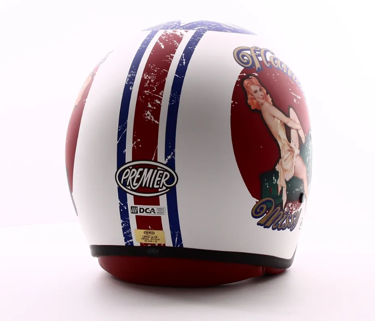 Casque jet Premier Vintage Pin Up Military BM blanc mat /rouge