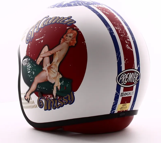 Casque jet Premier Vintage Pin Up Military BM blanc mat /rouge
