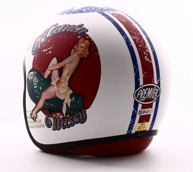 Casque jet Premier Vintage Pin Up Military BM blanc mat /rouge
