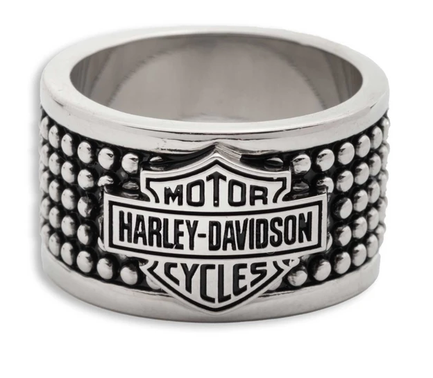 Bague pour homme Harley-Davidson® avec logo Bar & Shield, en acier inoxydable argenté.