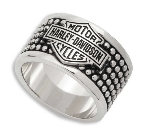 Bague pour homme Harley-Davidson® avec logo Bar & Shield, en acier inoxydable argenté.
