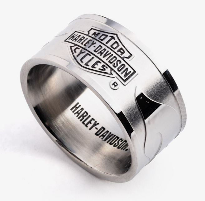 Bague pour homme avec logo Bar & Shield et flamme gravée