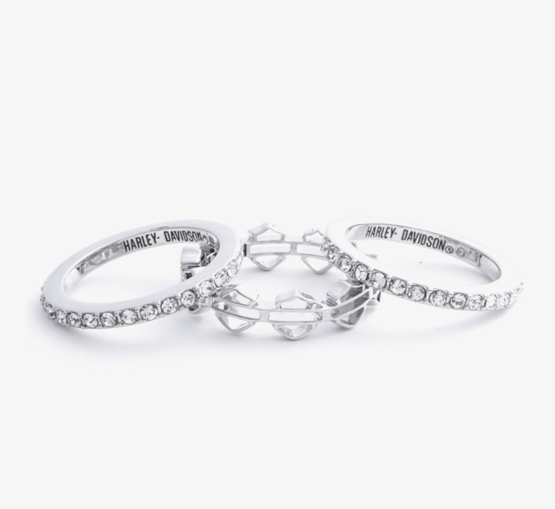 Ensemble de 3 bagues empilables avec logo Bar & Shield pour femmes