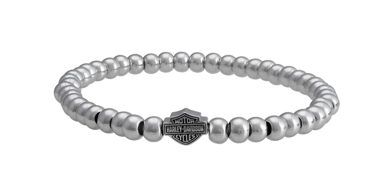 Bracelet extensible Harley-Davidson® pour femme, petit modèle à perles, motif Bar & Shield - Argent