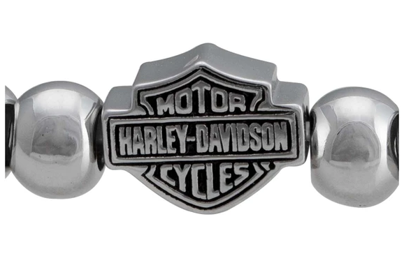 Bracelet extensible Harley-Davidson® pour femme, petit modèle à perles, motif Bar & Shield - Argent