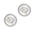 Boucles d'oreilles à clous rondes Harley-Davidson® pour femmes, en nacre, avec logo Bar & Shield.