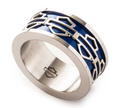 Bague pour homme Harley-Davidson® avec logo Bar & Shield bleu, en acier inoxydable argenté