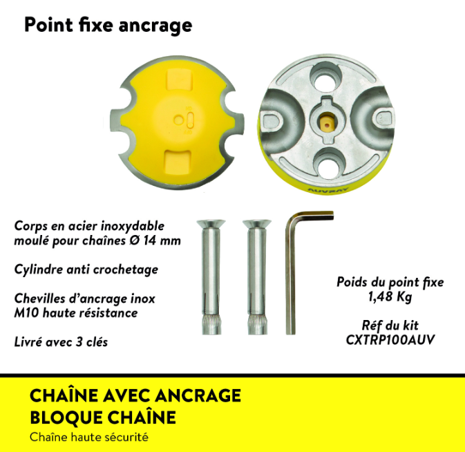 XTREM PROTECT Chaîne + Bloque Chaîne avec ancrage Kit haute sécurité