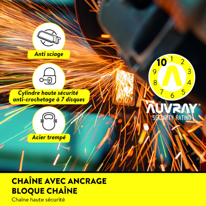 XTREM PROTECT Chaîne + Bloque Chaîne avec ancrage Kit haute sécurité