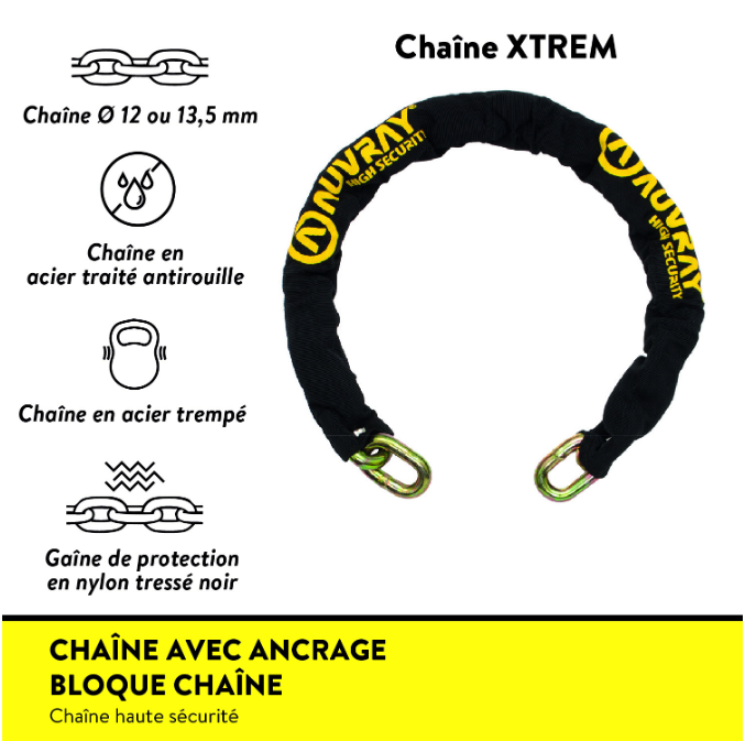 XTREM PROTECT Chaîne + Bloque Chaîne avec ancrage Kit haute sécurité