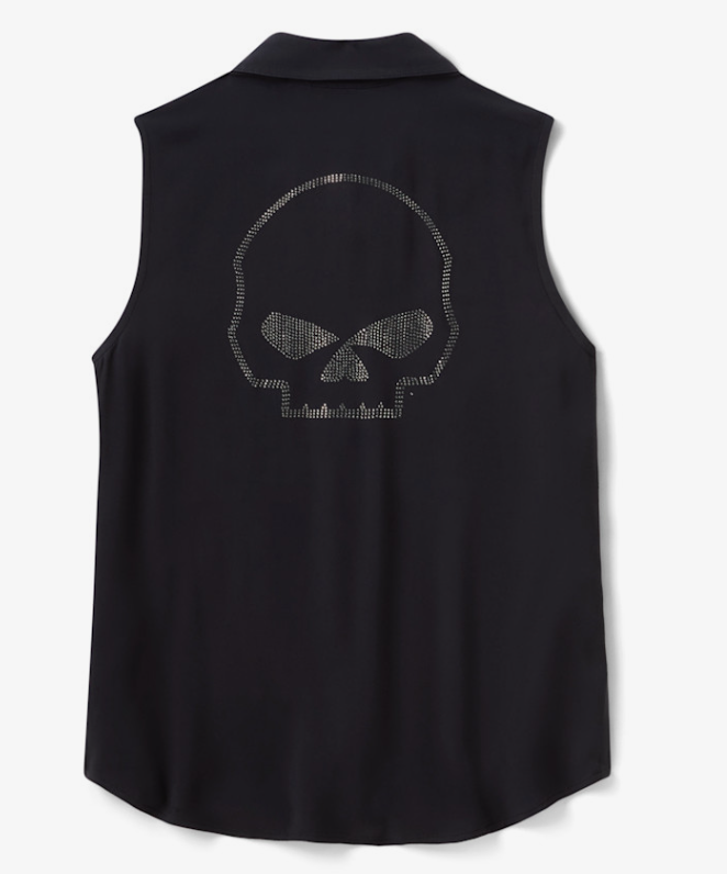 Chemise sans manches Willie G Skull Bling pour femmes - Harley Black